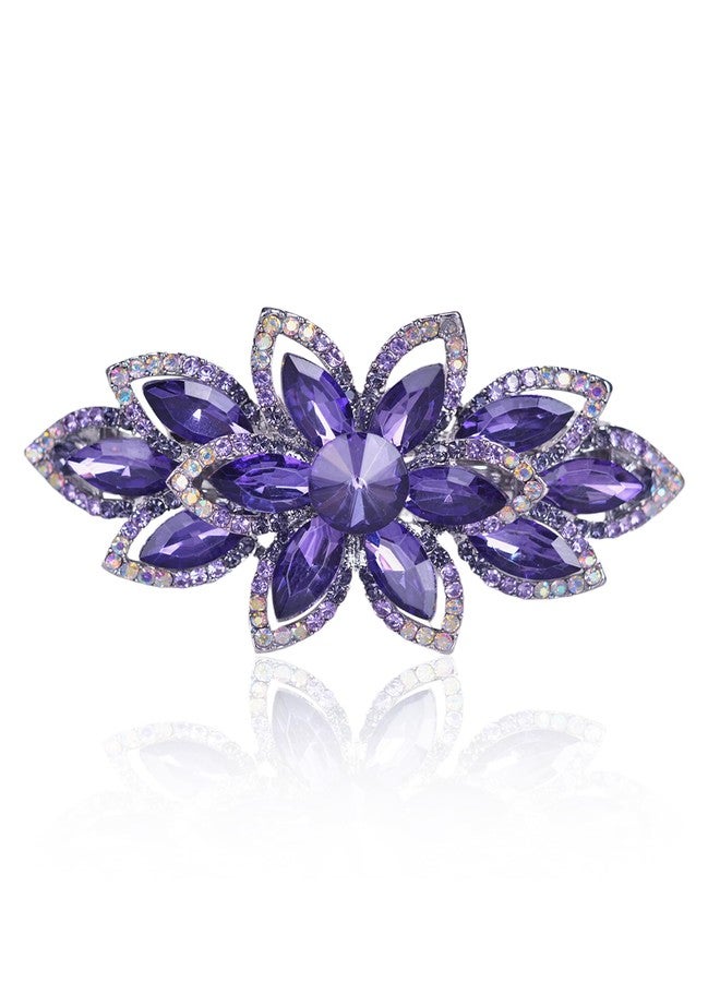 Sankuwen Floral Rhinestone Hairpin Luxury Crystal Flower Hair Barrette Clip (Purple) - Image 1